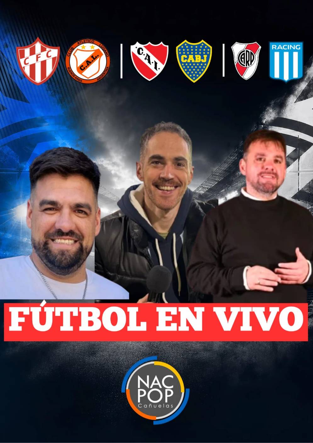 Fede, Nico y Enzo, las voces del f&uacute;tbol para un domingo cl&aacute;sico.