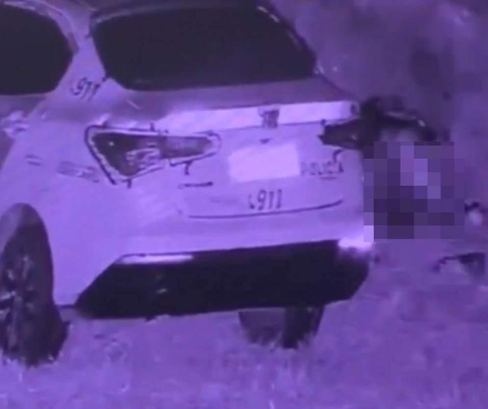 El polic&iacute;a usando la pistola. Claramente, no es la reglamentaria.