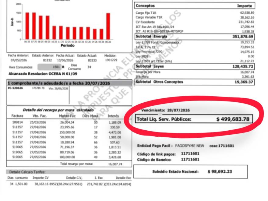 Uribelarrea y El Taladro se movilizan contra las exorbitantes facturas de luz