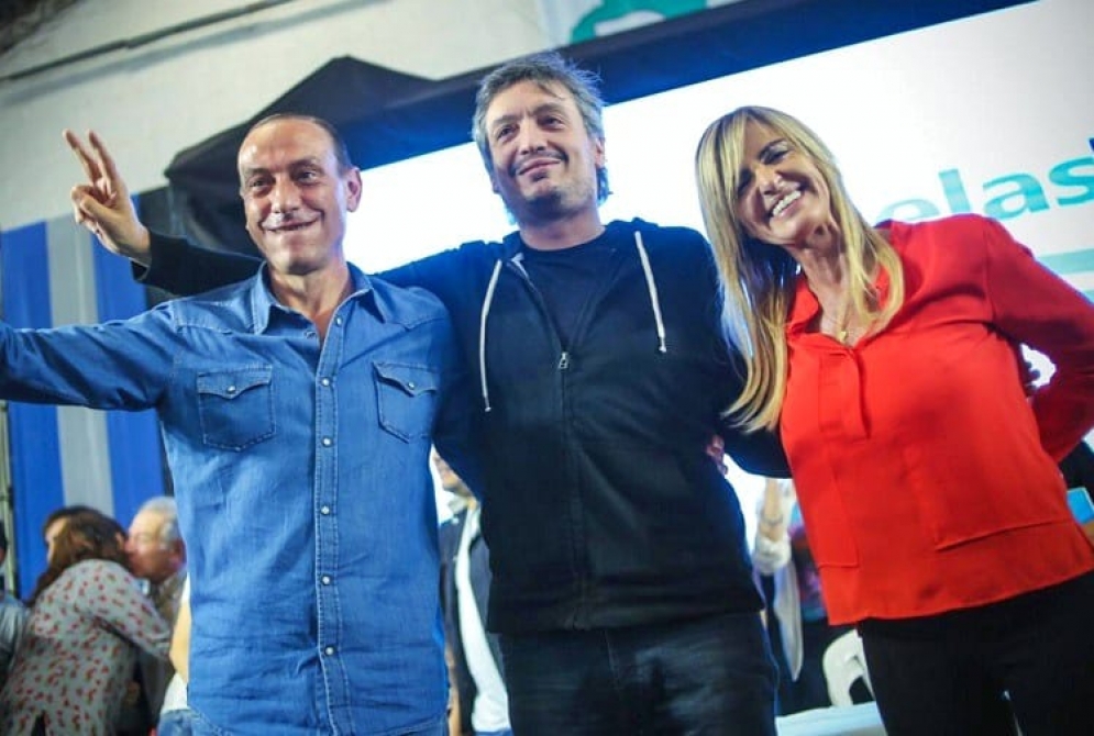 Arrieta, congresal del PJ; Máximo Kirchner, presidente del partido en Bs.As, y Fassi, titular del PJ local.