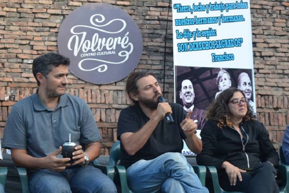 Cid Menna, Grabois, Secretario Generla de la CTEP y Ferraro en un acto en Cañuelas. 